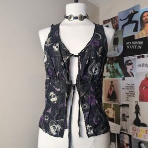 Gothic Skull And Snake Print Tie-Front Top